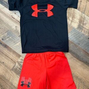 Boys Under Armour Black Top and Red Shorts Set